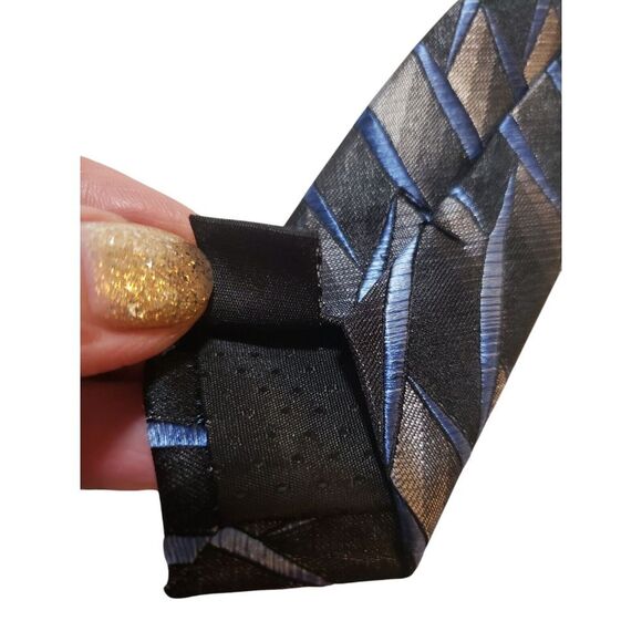 NWT Platinum Designs Neck Tie Mens Designer Luxury Gray‎ Blue Geometric Business - Picture 9 of 12